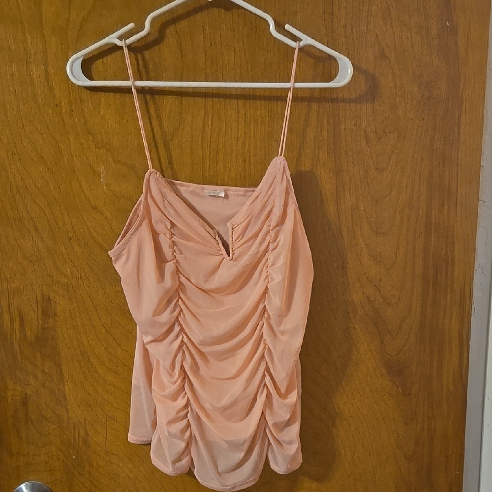 Peachy Pink Ruched Spaghetti Strap Top Size Large: B